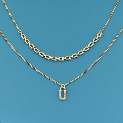Collar De Doble Capa Con Colgante De Hebilla De Lujo Ligero De Moda Versátil