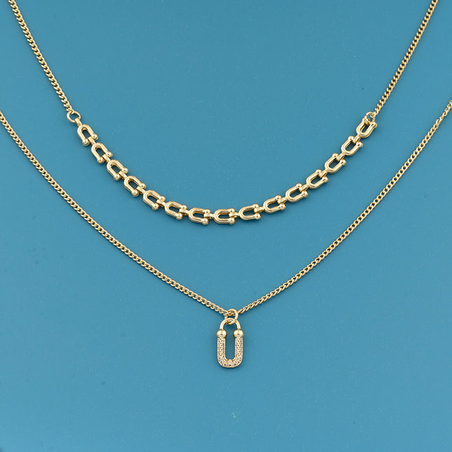 Collar De Doble Capa Con Colgante De Hebilla De Lujo Ligero De Moda Versátil