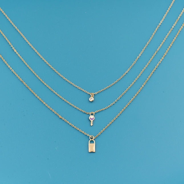 Collar Con Colgante De Llaves Y Candado De Lujo Leve Con Diamante De Imitación A La Moda