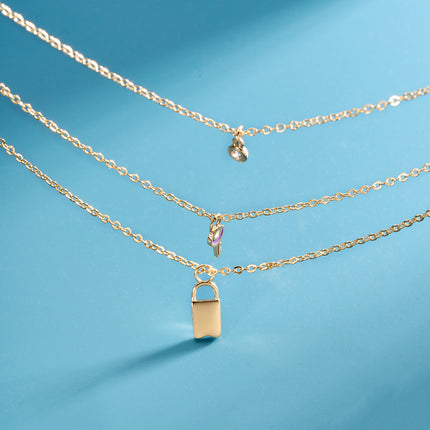 Collar Con Colgante De Llaves Y Candado De Lujo Leve Con Diamante De Imitación A La Moda