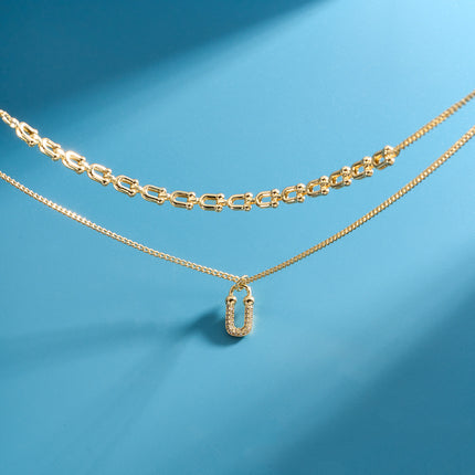 Collar De Doble Capa Con Colgante De Hebilla De Lujo Ligero De Moda Versátil