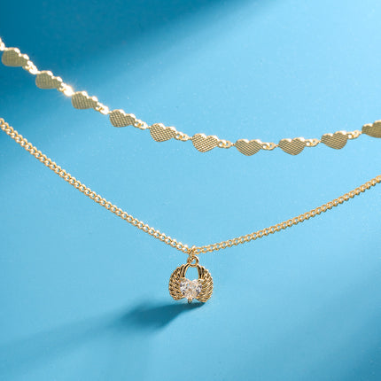Collar Con Colgante De Plumas En Forma De Corazón De Doble Capa De Lujo Leve A La Moda