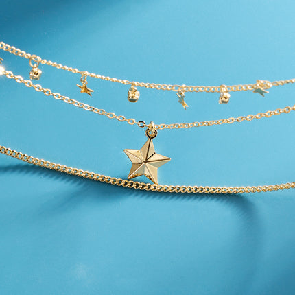 Collar Multicapa Con Colgante De Estrella Tridimensional De Lujo Ligero Para Mujer