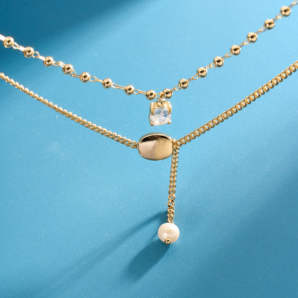 Collar Casual De Estilo Simple De Doble Capa De Lujo Leve De Moda Con Diamante De Imitación