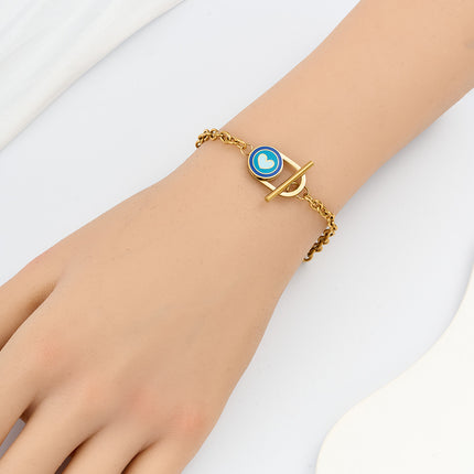 Pulsera De Cadena Con Óvalos Semi Calados Y Corazones De Colores