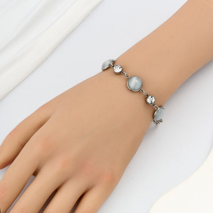 Pulsera De Cadena Con Piedra Ojo De Gato Blanca Y Zirconia Elegante
