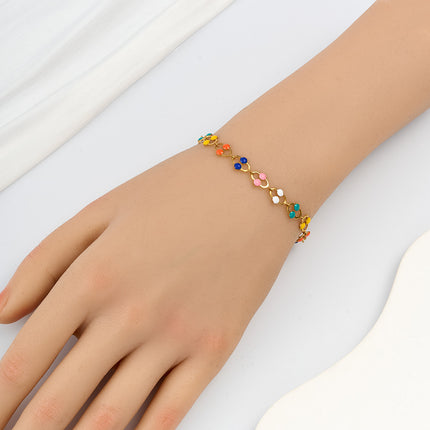 Pulsera De Acero Inoxidable Con Cadena Ovalada Y Detalles De Colorido