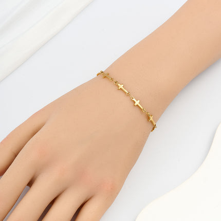 Pulsera De Acero Inoxidable Con Cadena De Cruces Doradas Diseño Elegante
