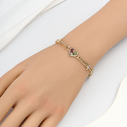 Pulsera De Mujer Con Corazón Y Cristales Bicolor, Estilo Elegante