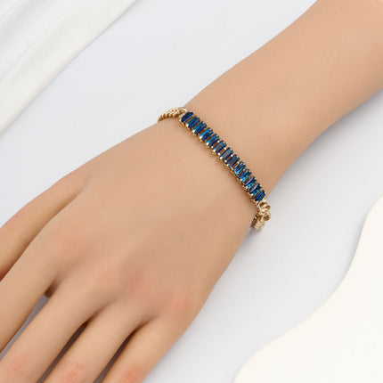 Pulsera De Cadena De Cobre Con Detalles De Zirconia Azul Para Mujer