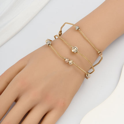 Pulsera Cadena Metálica Multicapa Con Cuentas Ovaladas En Cobre