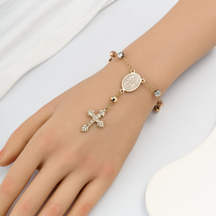 Pulsera De Mujer Con Tres Colores De Cuentas Y Dije De Espada En Cobre