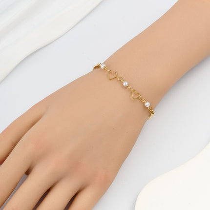 Pulsera De Cadena Moda Con Perlas Artificiales Y Adorno De Corazón