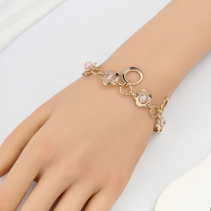 Pulsera De Cadena Con Perlas De Cristal Y Diseño De Pétalos Para Mujer