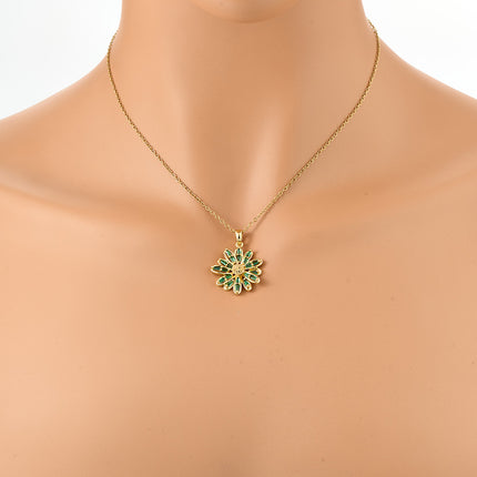 Collar Casual Con Colgante De Margarita De Lujo Verde De Acero Inoxidable De Moda Sencillo
