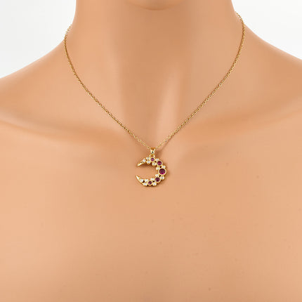 Collar De Estilo Vintage De Acero Inoxidable Con Colgante De Luna Con Diamantes De Imitación