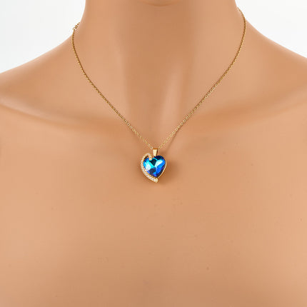 Collar Sencillo Con Colgante Casual De Corazón Azul De Diamante De Imitación De Moda