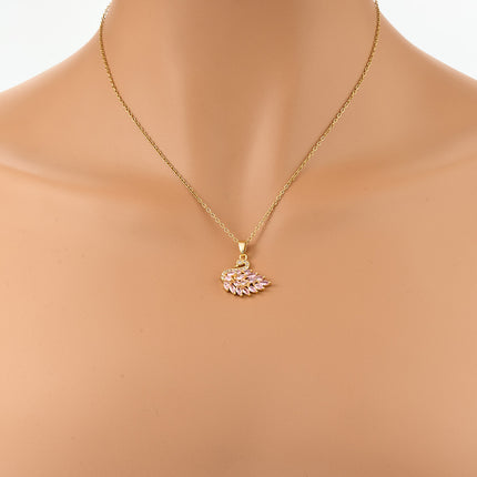 Collar Con Colgante De Cisne De Diamantes De Imitación Rosados De Cadena De Acero Inoxidable