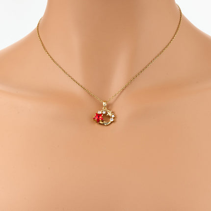 Collar INS De Acero Inoxidable De Moda Con Colgante De Anillo De Diamantes Rojos Casual