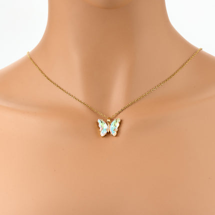 Collar Con Colgante De Mariposa De Acero Inoxidable De Moda De Colores Transparente