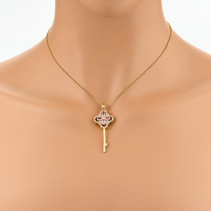 Collar Fresco Con Colgante De Llave En Forma De Trébol De Strass De Estilo Femenino