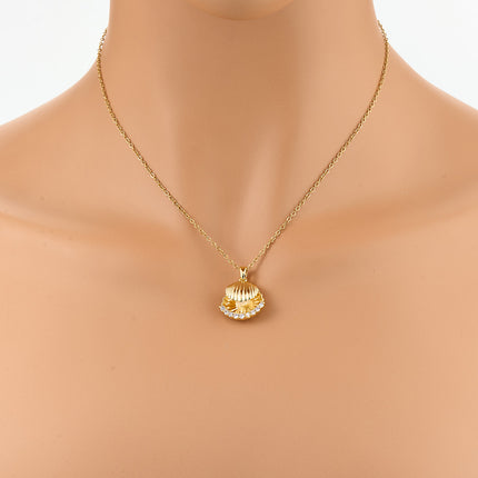 Collar De Lujo Ligero De Acero Inoxidable De Moda Con Colgante De Almeja De Perlas