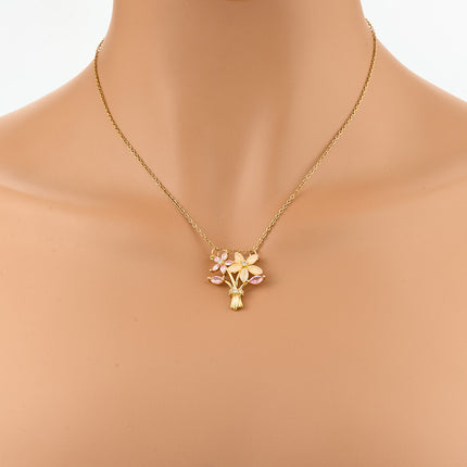 Collar Versátil De Cobre Con Colgante De Diamante De Imitación De Un Ramo De Flores Rosadas