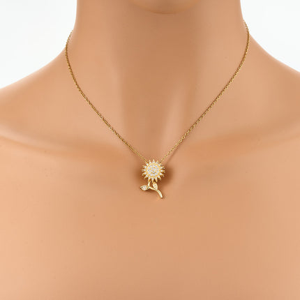 Collar Con Colgante De Girasol Giratorio De Cobre Y Circón De Moda De Acero Inoxidable