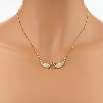 Collar De Estilo Femenino Con Colgante De Anillo De Alas De Acero Inoxidable De Moda