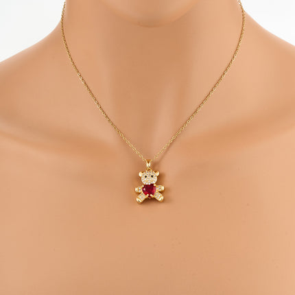 Collar De Acero Inoxidable De Moda Con Colgante De Oso Rojo Con Diamantes De Imitación