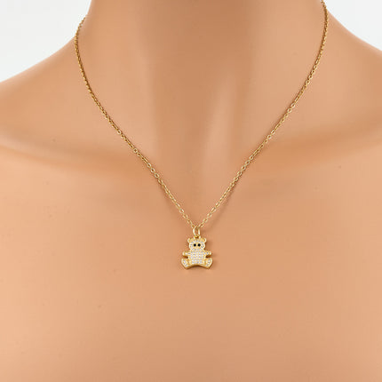 Collar Casual Con Colgante De Oso De Diamante De Imitación Con Ojos Negros Versátil