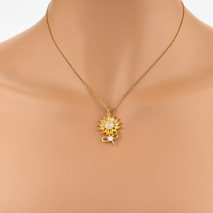 Collar Brillante De Cobre Con Colgante De Girasol Con Diamante De Imitación Casual