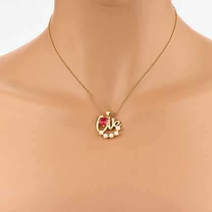 Collar De Cobre Con Colgante De LOVE Y Corazón Tridimensional Con Perlas
