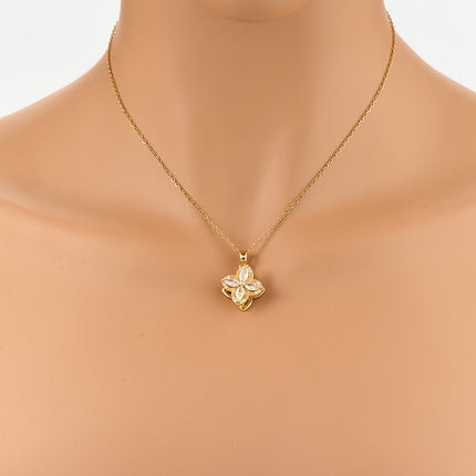 Collar Casual Con Flor Tridimensional De Cuatro Hojas De Cobre Para Suerte Con Diamante De Imitación