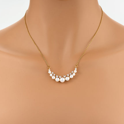 Collar Elegante De Acero Inoxidable De Moda Con Colgante De Perlas De Luna Con Diamantes