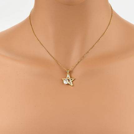 Collar Con Colgante De Estrella Hueca De Cobre Con Diamantes De Imitación Versátil
