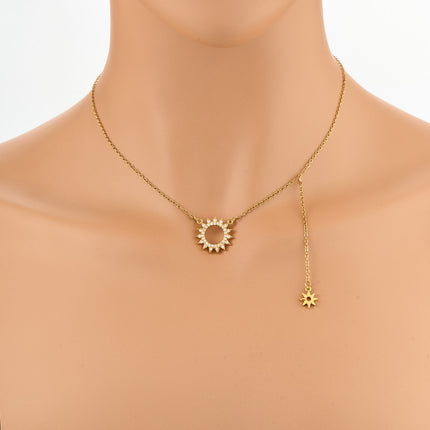Collar De Acero Inoxidable Y Cobre Con Colgante De Anillo De Sol De Diamante De Imitación De Moda