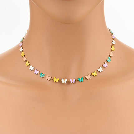 Collar De Mariposas De Cadena De Acero Inoxidable De Colores De Moda