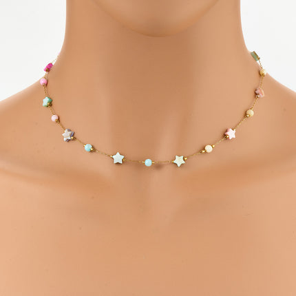 Collar Colorido De Acero Inoxidable Con Estrellas O Corazones O Flores De Concha De Estilo Étnico