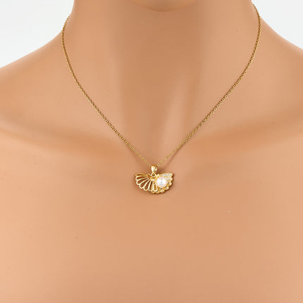 Collar De Lujo Ligero De Acero Inoxidable De Moda Con Colgante De Almeja De Perlas