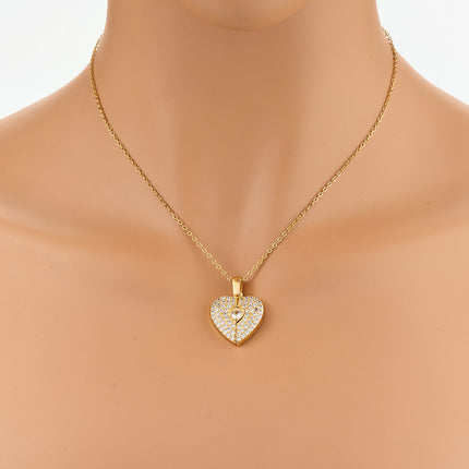 Collar Con Colgante De Circón De Corazón Abierta De Acero Inoxidable De Moda