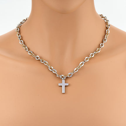 Collar De Acero Inoxidable Con Colgante De Cruz De Moda Con Cadena Gruesa y Delgada Enrollada