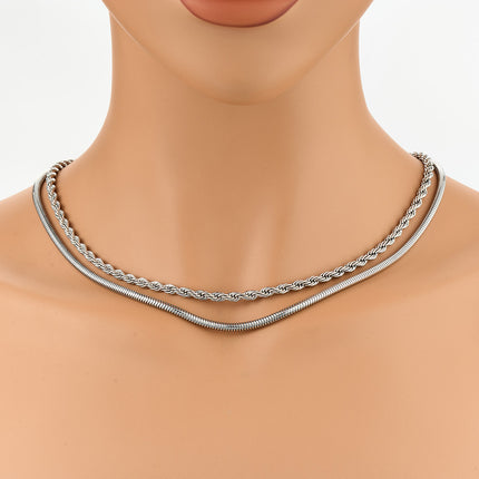 Collar Simple Cadena Gruesa Cruzada De Doble Capa De Moda De Acero Inoxidable De Estilo Neutro