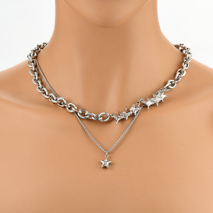 Collar De Doble Capa De Cadena De Acero Inoxidable Con Estrellas De Mar De Moda