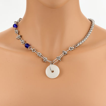 Collar De Acero Inoxidable Con Cadena De Diseño Único Con Colgante De Jade De Moda