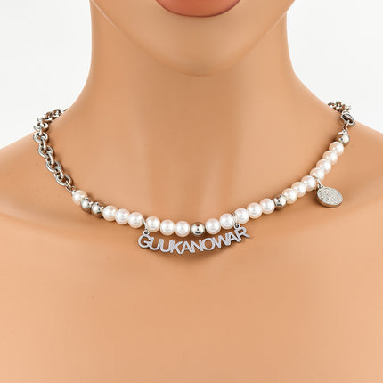 Collar De Cadena De Media Perla De Lujo Leve A La Moda Con Colgante De GUUKANOWAR