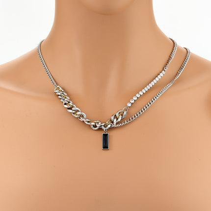 Collar Personalizada De Cadena De Hebilla Plana Con Diamantes De Moda Con Ladrillo Negro