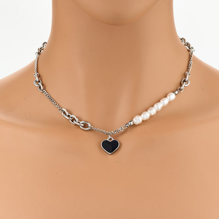 Collar Estilo De INS De Acero Inoxidable Con Colgante De Corazón Con Perlas De Moda