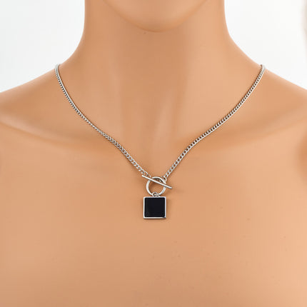 Collar Sencillo Con Marca Cuadrada De Pegamento De Moda Casual De Acero Inoxidable
