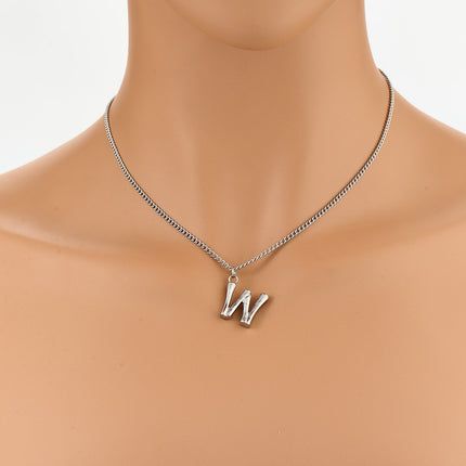 Collar Casual De Acero Inoxidable Sencillo Con Colgante Elemento De Letra W Grande De Moda